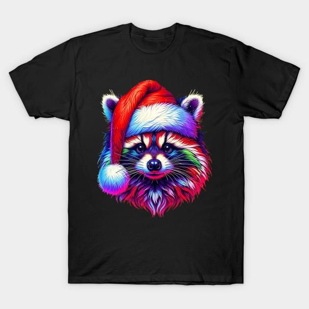 Festive Raccoon in Santa Hat T-Shirt by WorldByFlower